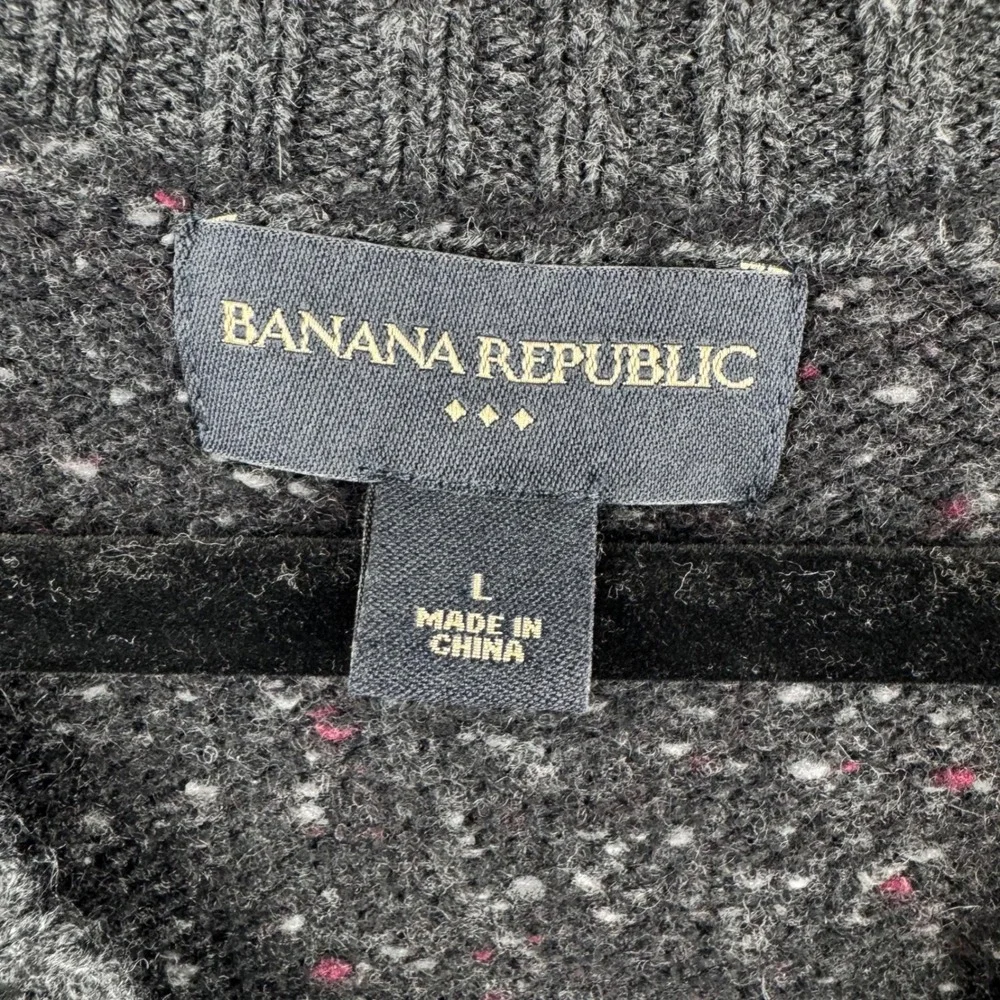 Banana Republic Sweater Vest Mens Large Grey Black Striped Wool Angora Academia